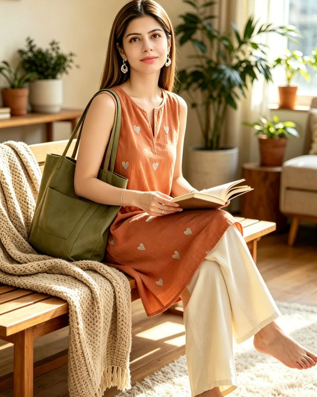 Rust Orange Heart  Mulmul Cotton Co-Ord Set