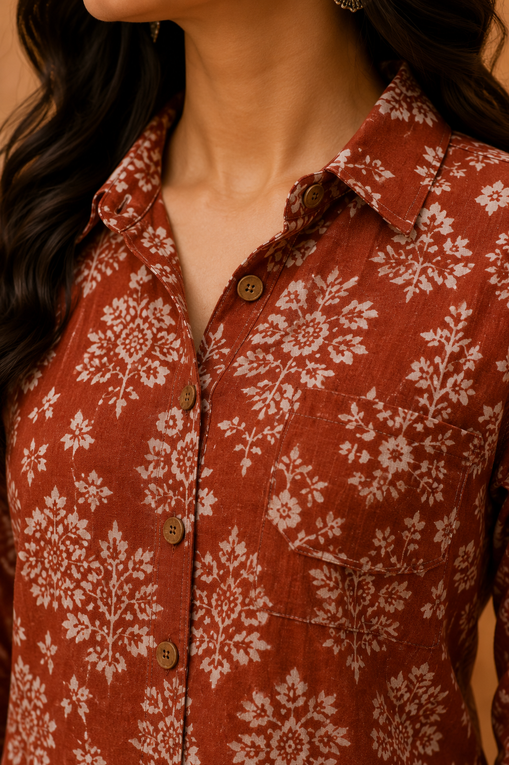 Rust Handblock Cotton Co-Ord Set for Women