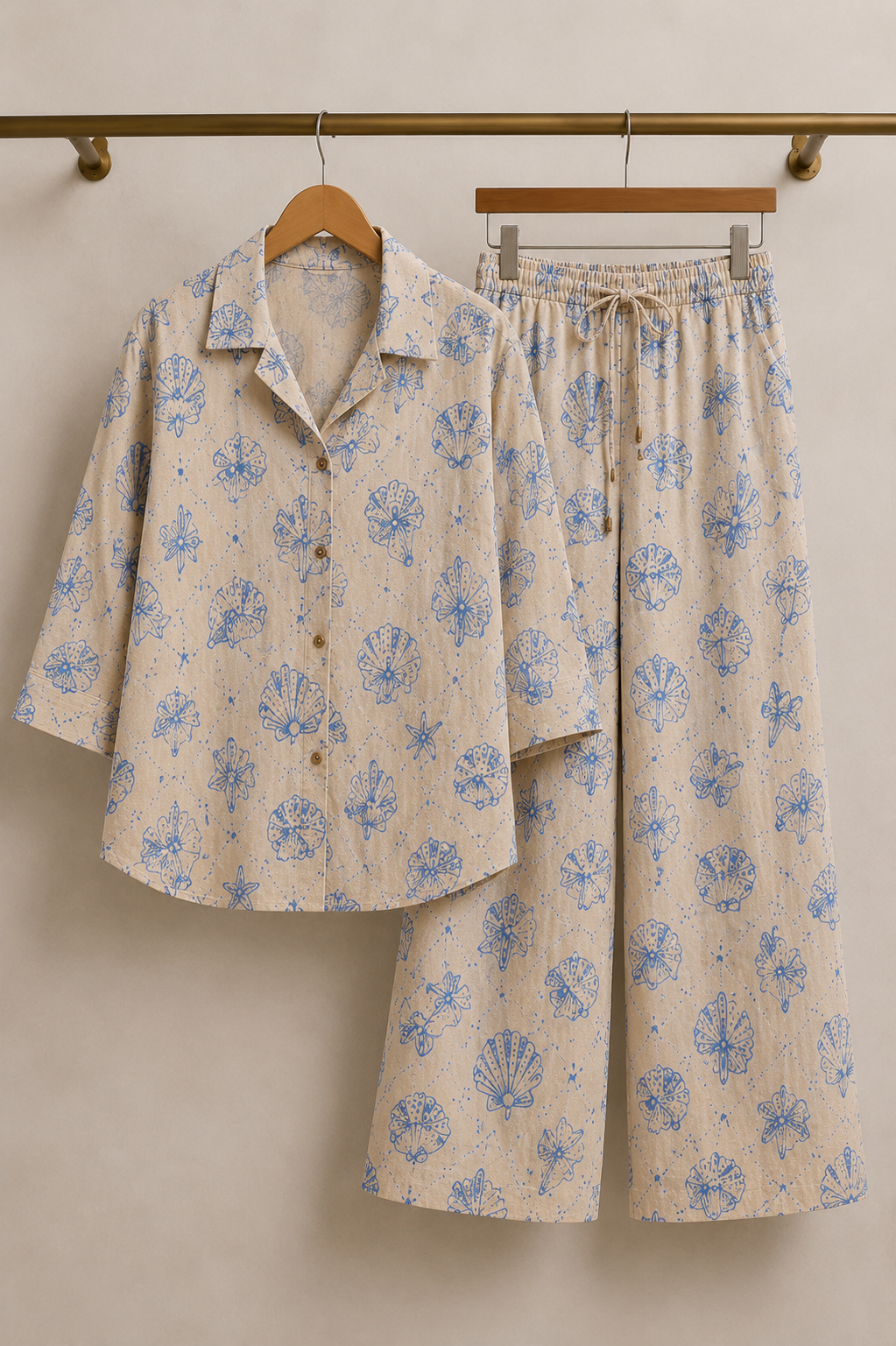 Shell Stories Coastal Print Cotton Linen Co-Ord Set