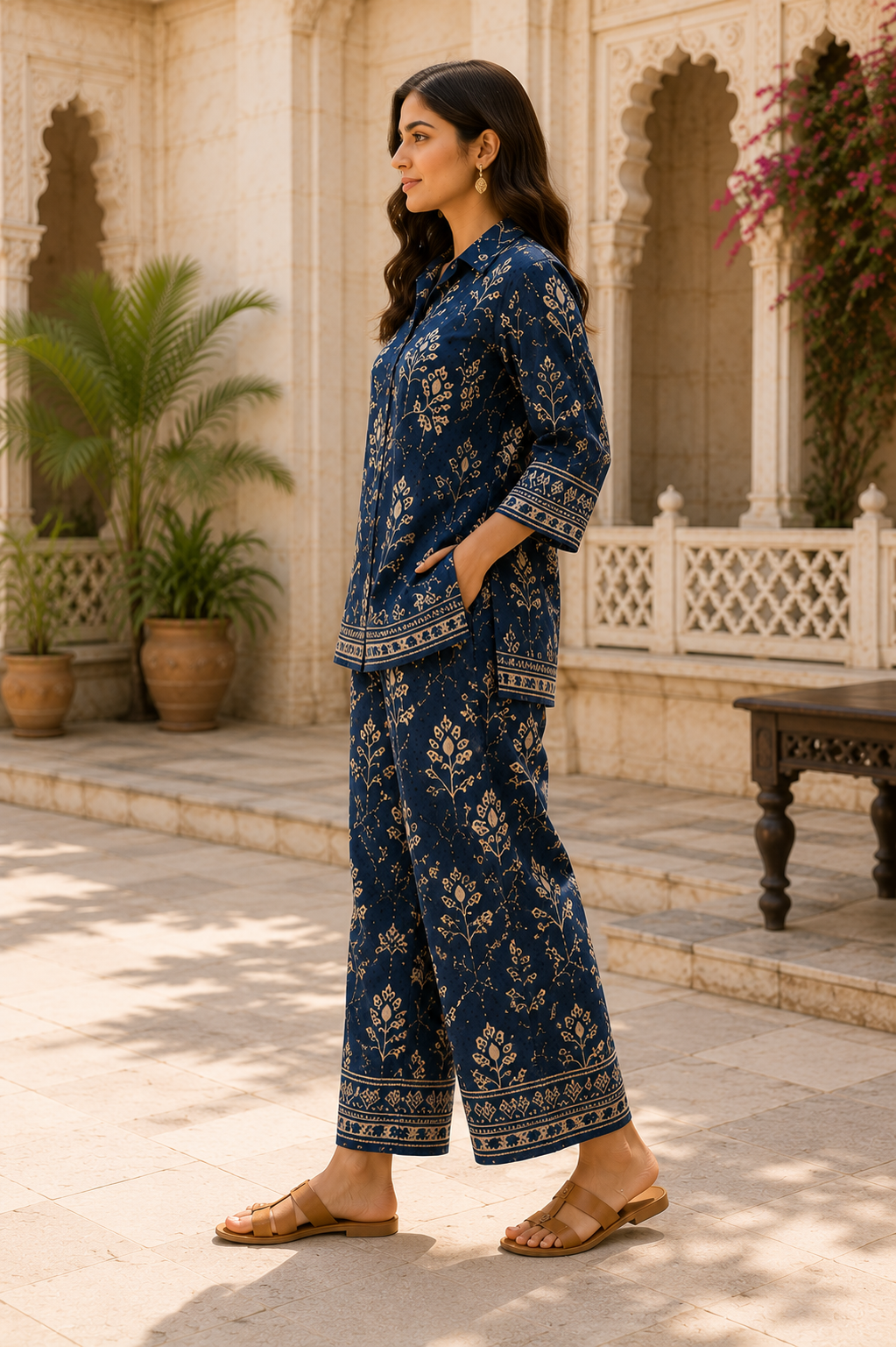 Indigo Bagru Floral Premium Cotton Flex Co-Ord Set