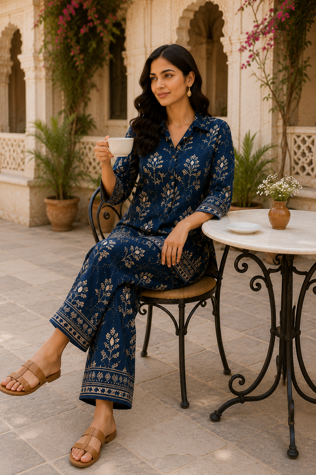Indigo Bagru Floral Premium Cotton Flex Co-Ord Set