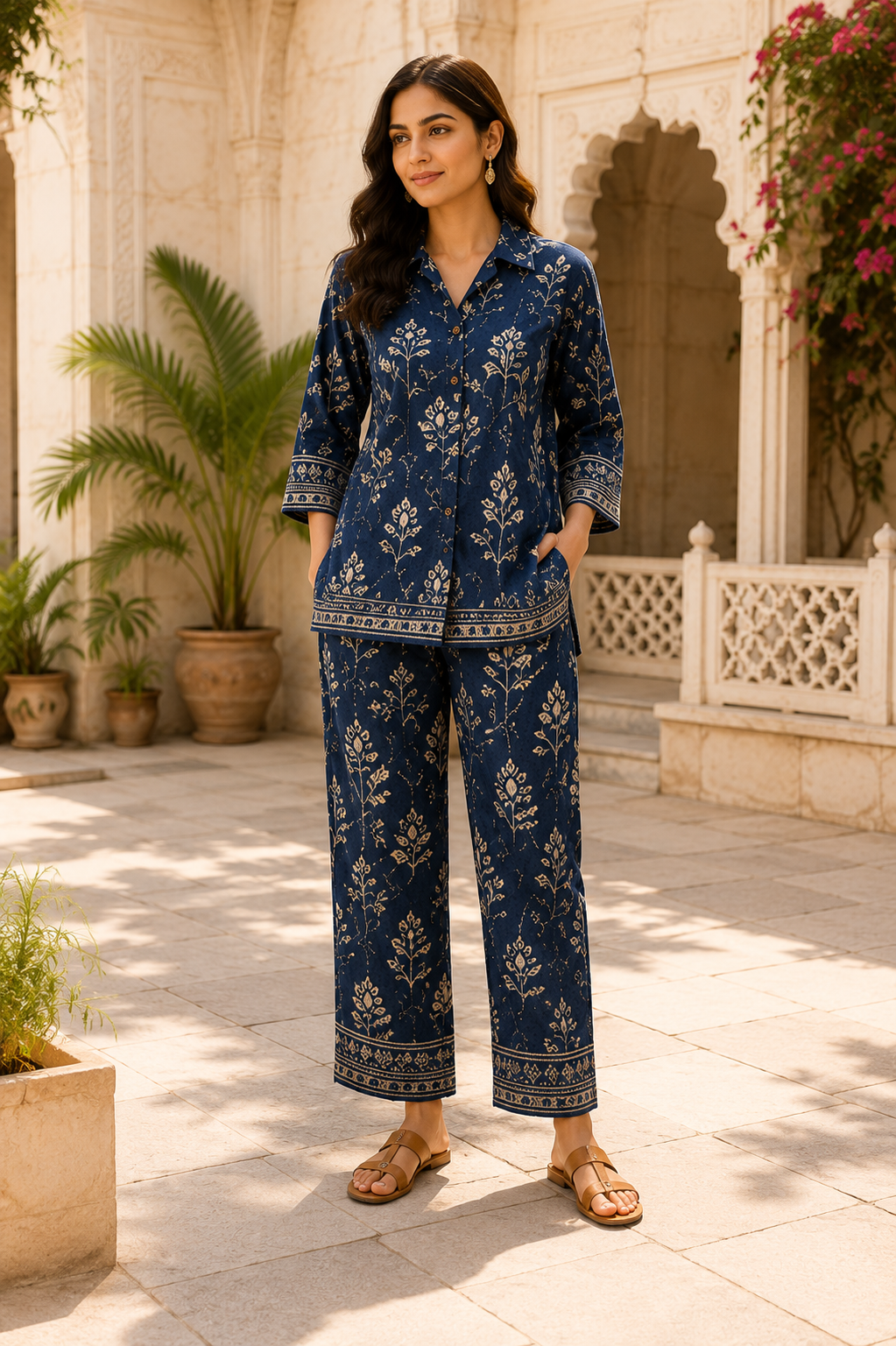 Indigo Bagru Floral Premium Cotton Flex Co-Ord Set