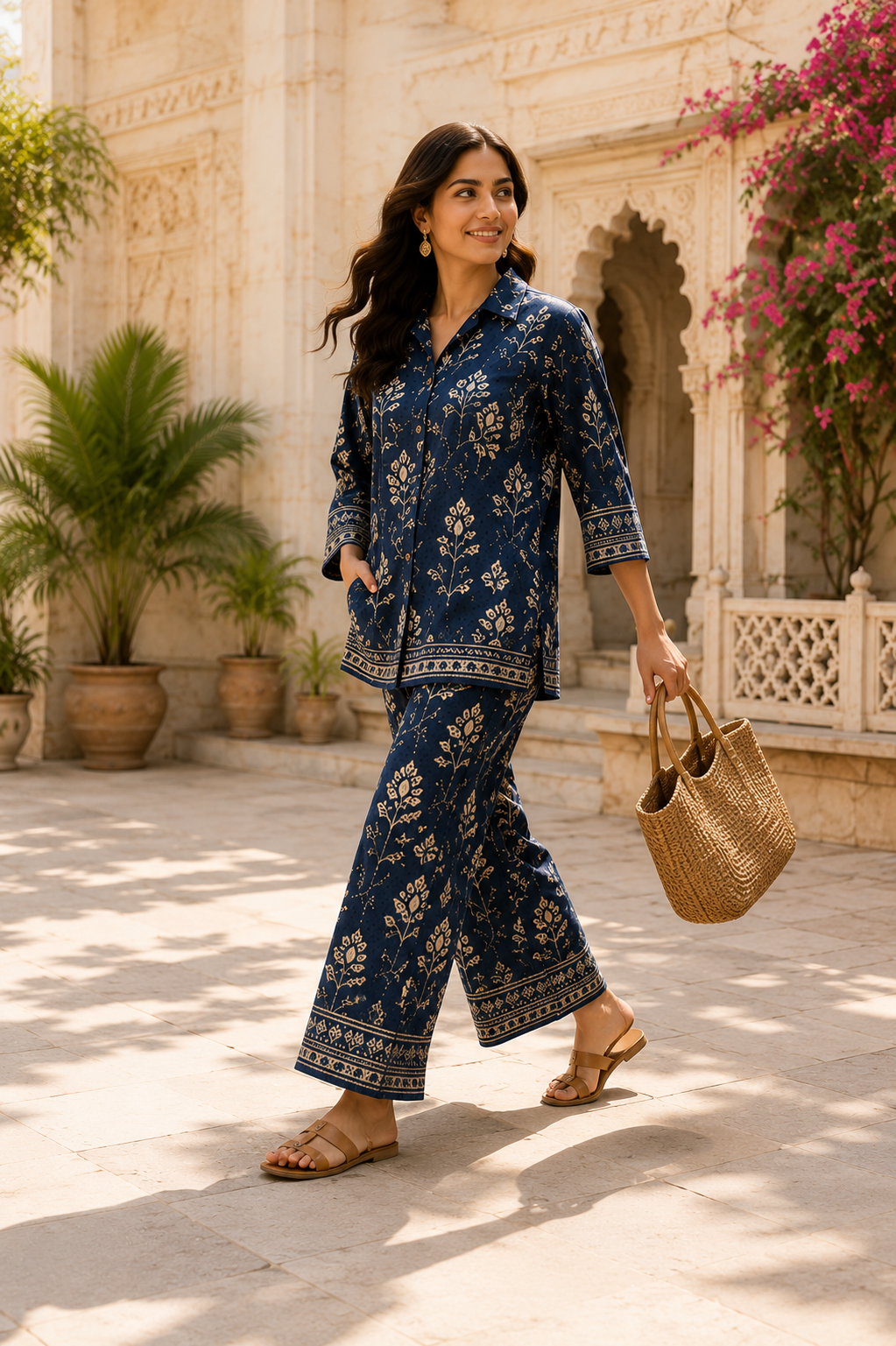 Indigo Bagru Floral Premium Cotton Flex Co-Ord Set