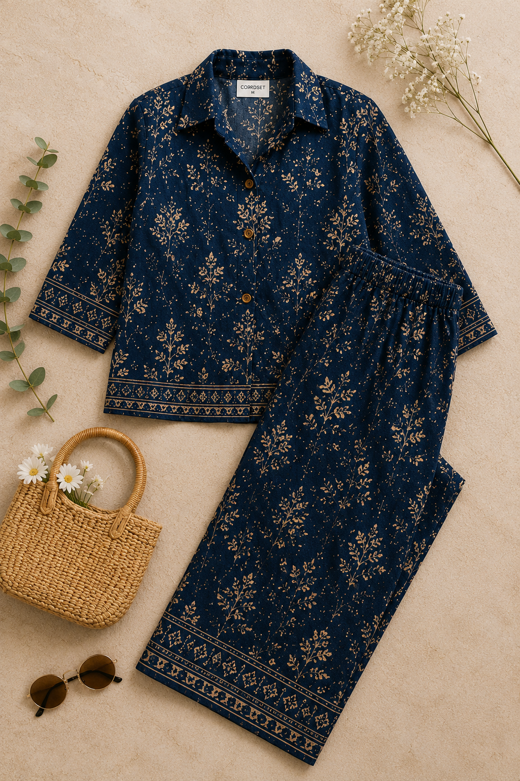 Indigo Bagru Floral Premium Cotton Flex Co-Ord Set