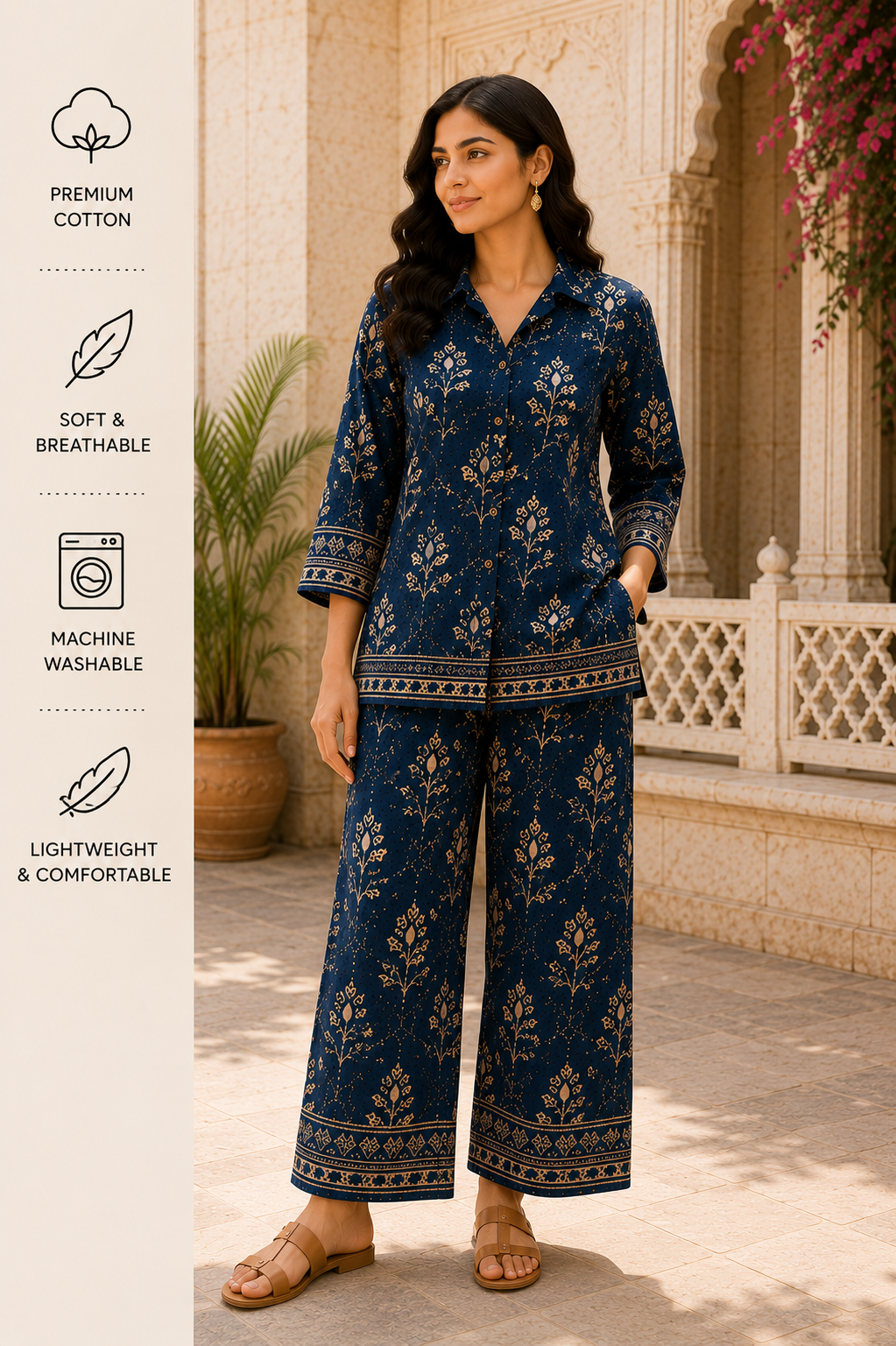 Indigo Bagru Floral Premium Cotton Flex Co-Ord Set